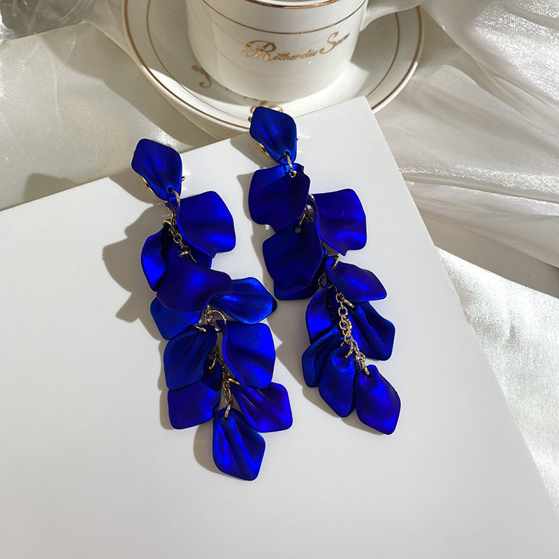 Wholesale Silver Needle Wrinkled Blue Irregular Metal Earrings